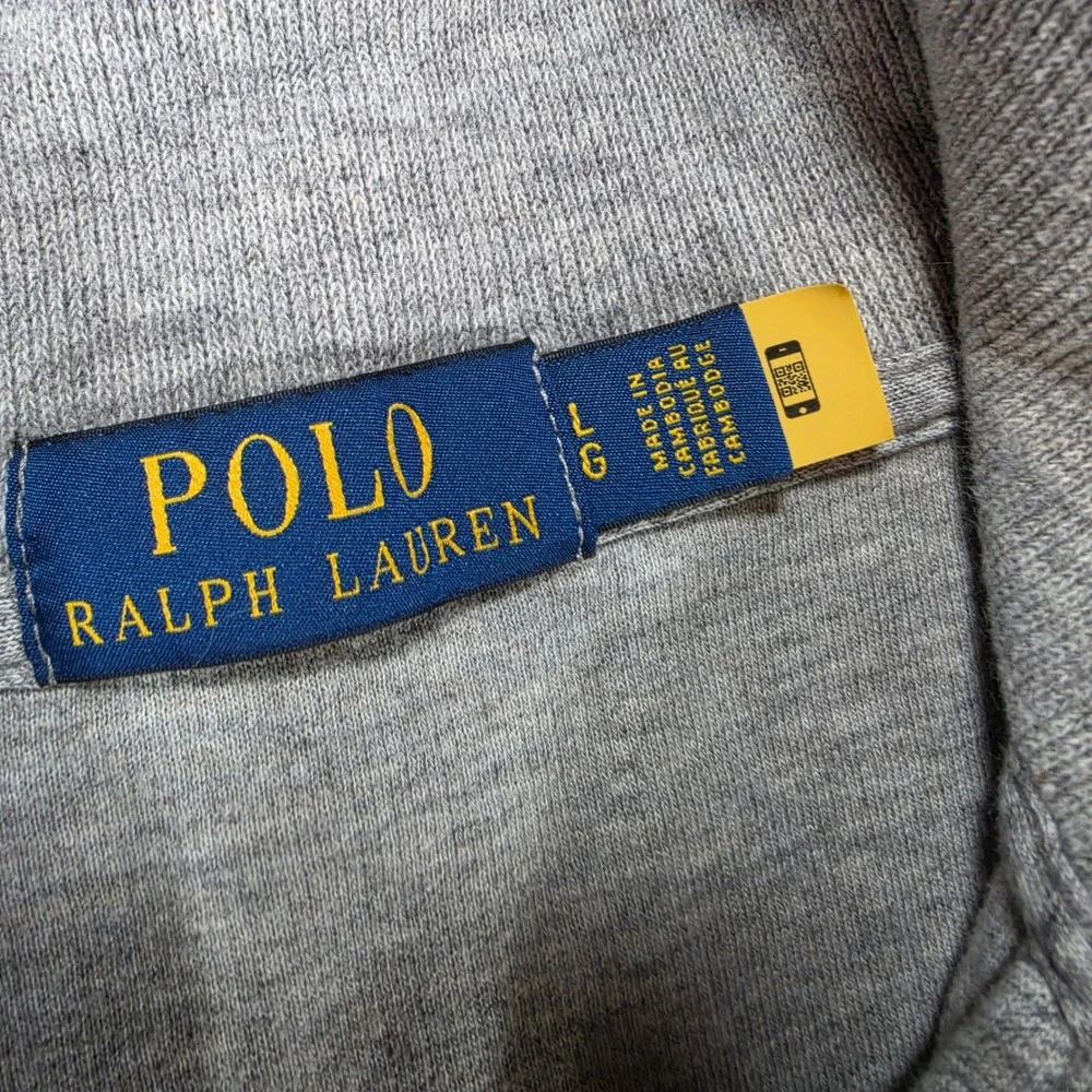 Polo Ralph Lauren Men Large Heather Grey 100 Cotton Quarter Zip Pullover Sweater